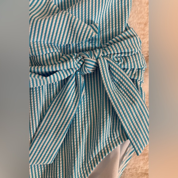 Lilly Pulitzer Light Blue Stripe Ruffle Swimsuit - Picture 3 of 8